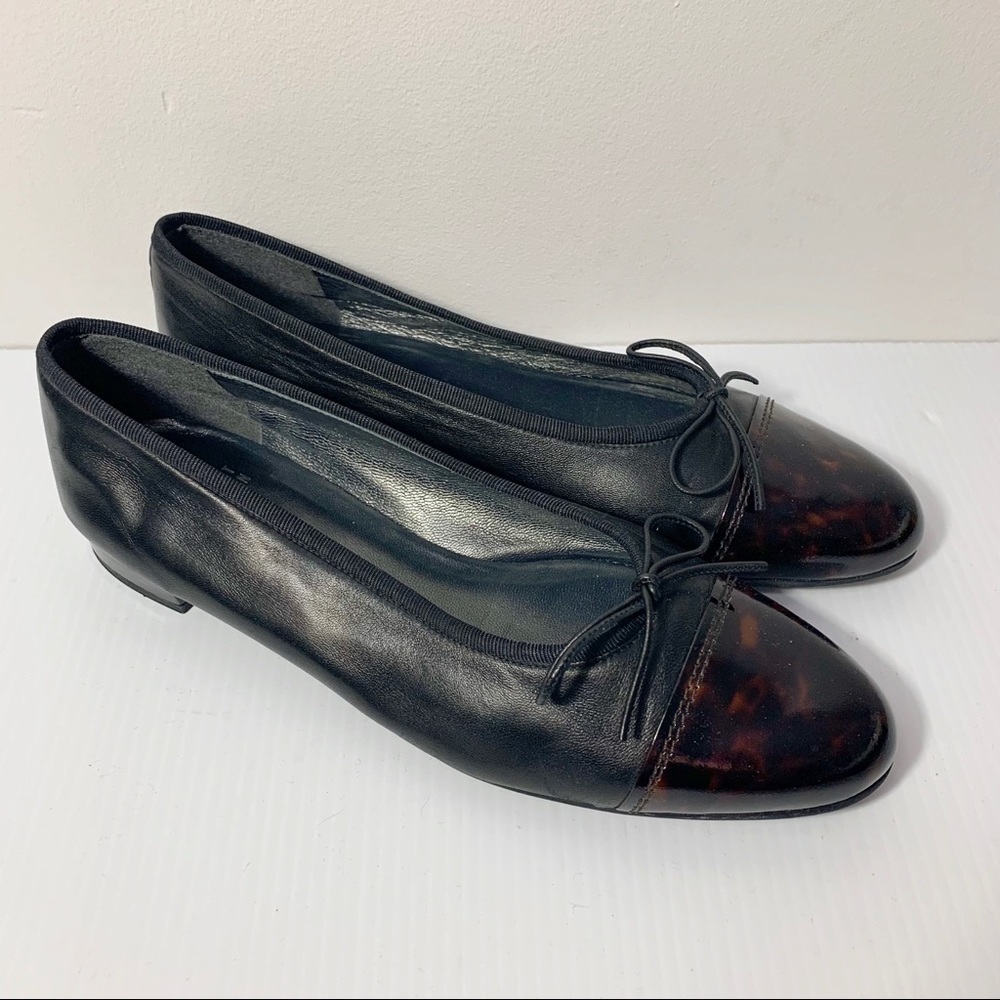 STUART WEITZMAN Black and Brown Tortoise Women's Leather Ballet Flats NWOT